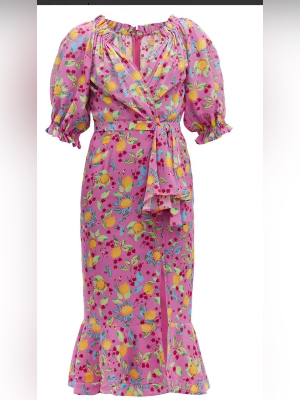SALONI  Silk Pink Lemon Print Midi Dress -  size 2